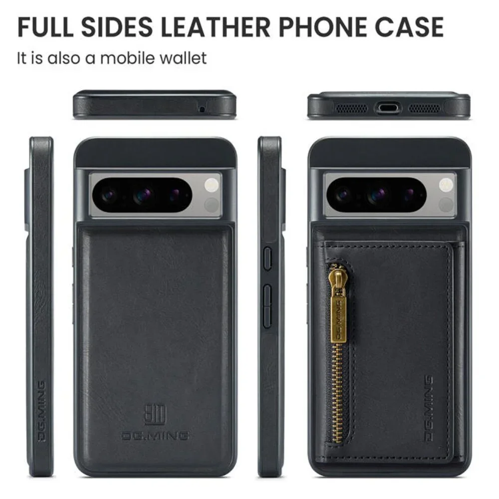 DG.MING M5 For Pixel‎ 8 Pro Magnetic Detachable Zipper Wallet Case RFID Blocking